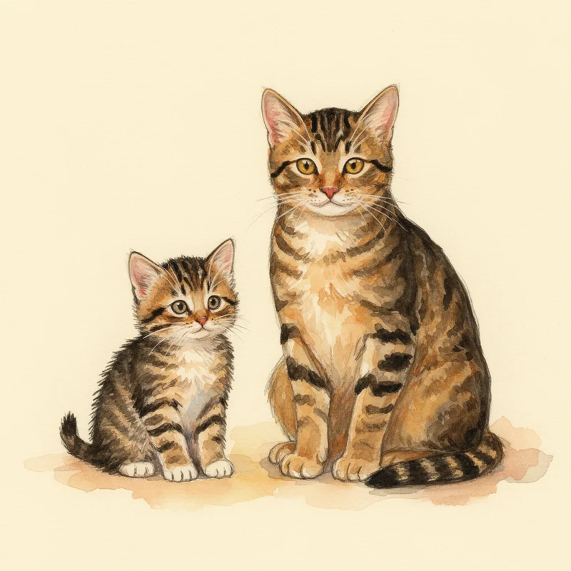 Котёнок и взрослая кошка сидят рядом